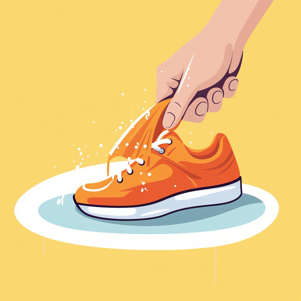 Hand wiping a shoe with a cloth